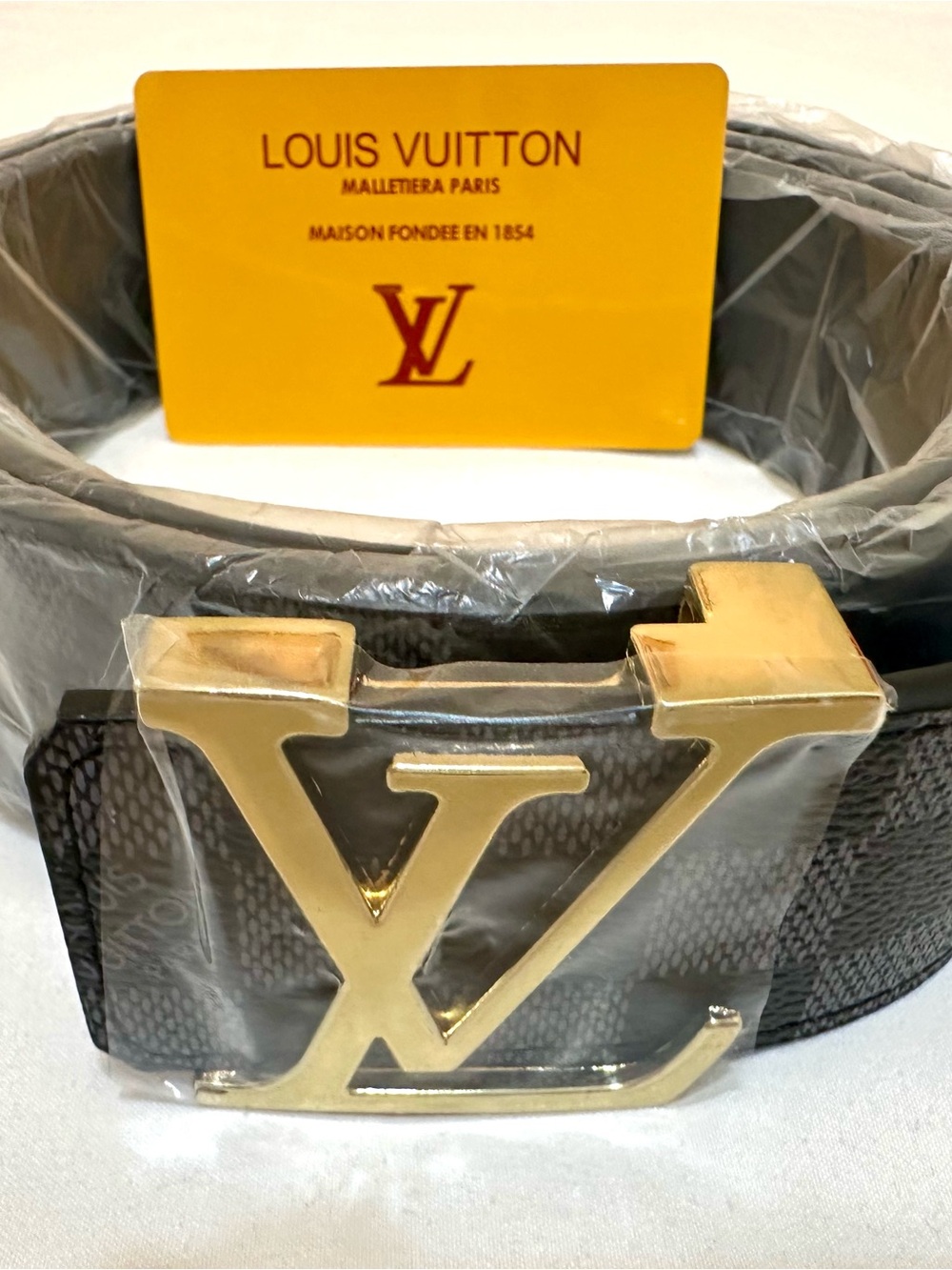 Louis Vuitton Gold LV Buckle Belt with Black Monogram Strap - Picture 2 of 6